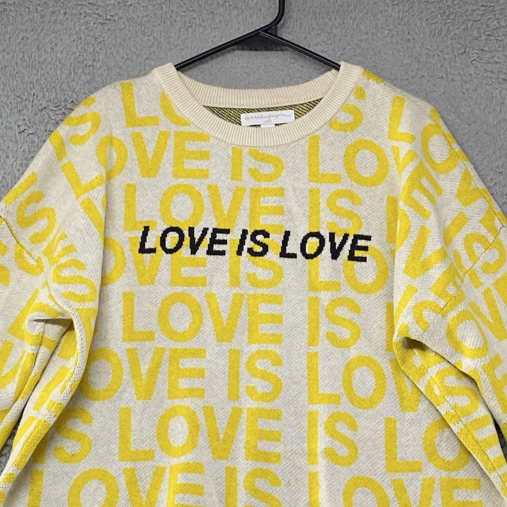 Spiritual Gangster Sweater Womens Large Yellow Love Is Love Graphic Cashmere - Picture 3 of 13
